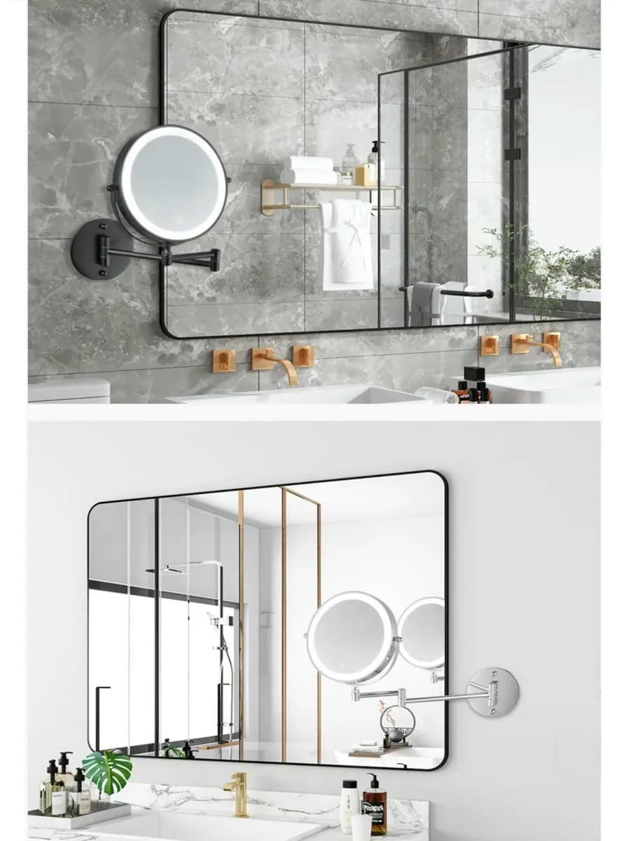 Miroir de maquillage mural pour salle de bain, 8 pouces, avec lumière 3 couleurs, miroir éclairé Double face grossissant 1X/10X, miroir LED pour le