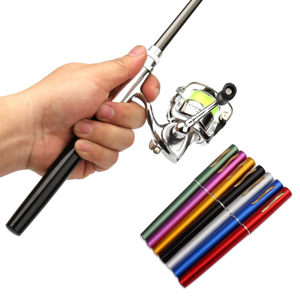 1.6M poche pliable canne à pêche moulinet Combo Mini stylo canne à pêche Kit 7 couleurs stylo forme tige pliée avec roue de moulinet