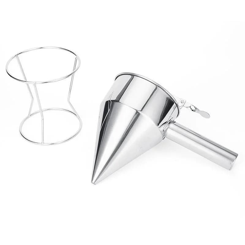 Seau à huile avec support, distributeur d'entonnoir en acier inoxydable, Cupcake, crêpes, pâte, boule de poulpe, outil de cuisson de cuisine,