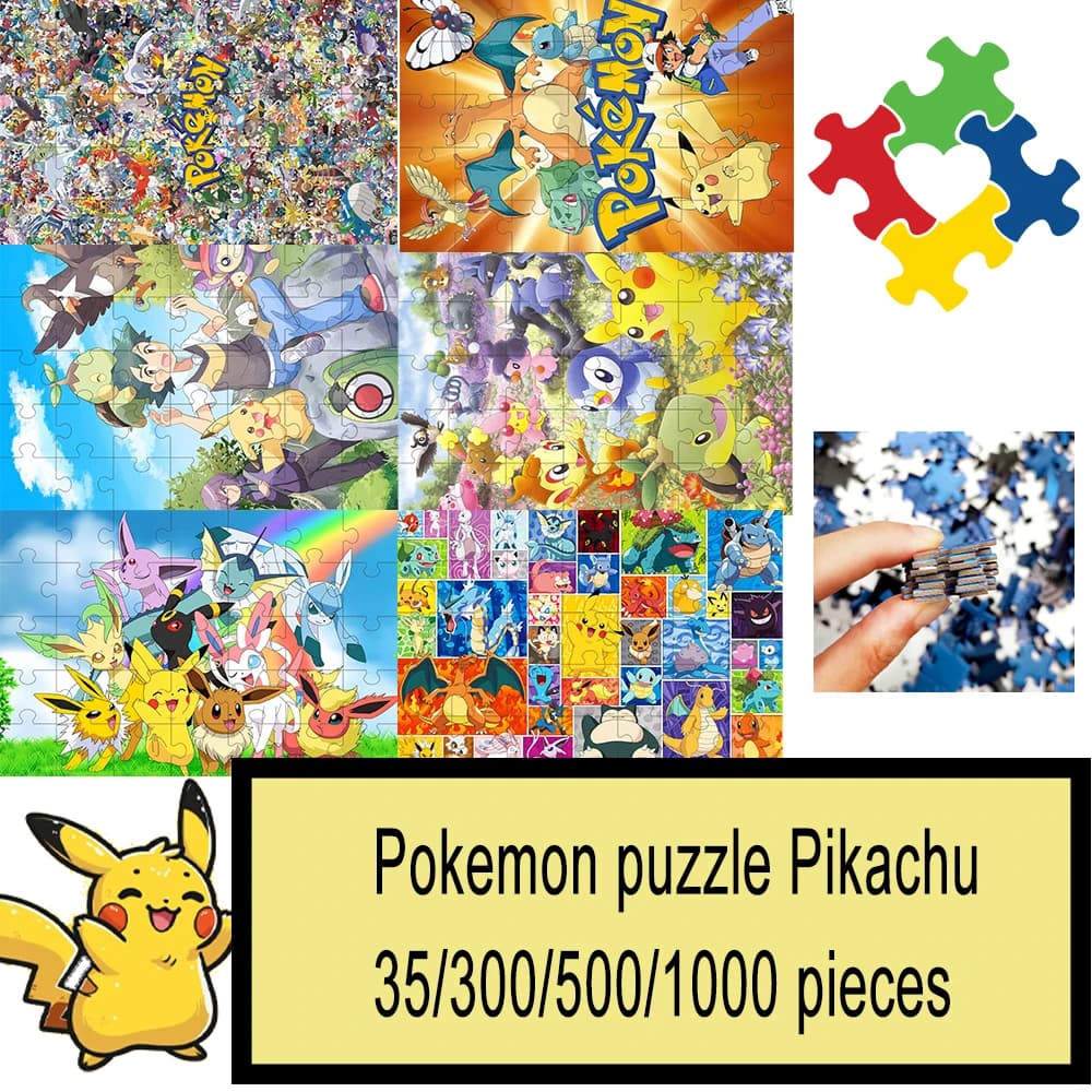 Puzzle Pokemon Pikachu 108/200/300/500/1000 pièces, puzzle une pièce en bois pour adultes et enfants, jouets éducatifs, cadeaux