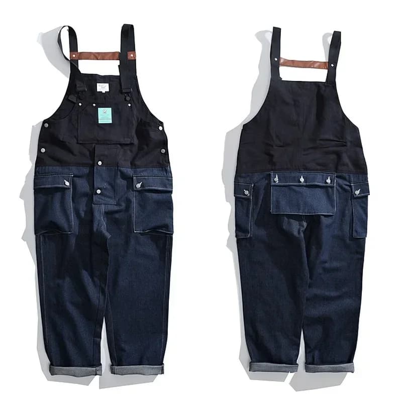 Salopette en jean pour homme, pantalon à bretelles, couleur assortie, style Baggy décontracté
