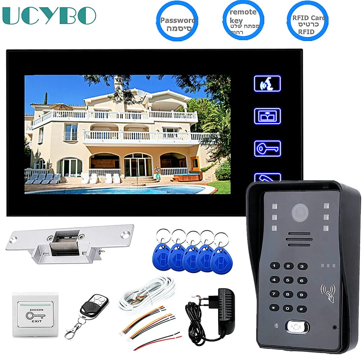 Interphone vidéo sans fil pour maison et appartement, système de visiophone avec écran LCD de 7 pouces, verrouillage électrique, RFID, mot de