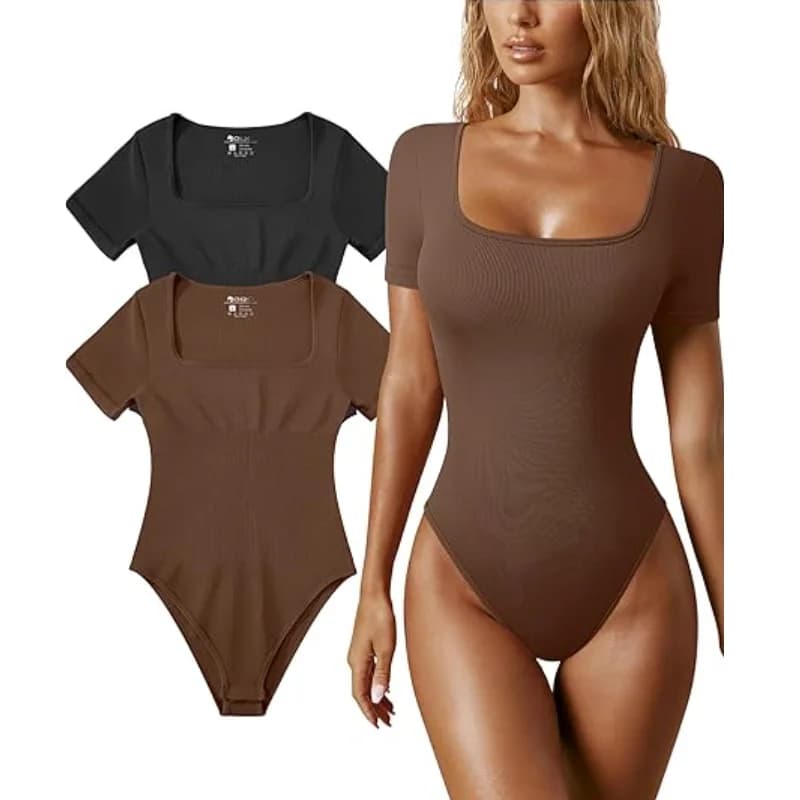 Dimmkof body Sexy côtelé une pièce col carré manches courtes body contrôle du ventre ouvert entrejambe body Shapewear costume