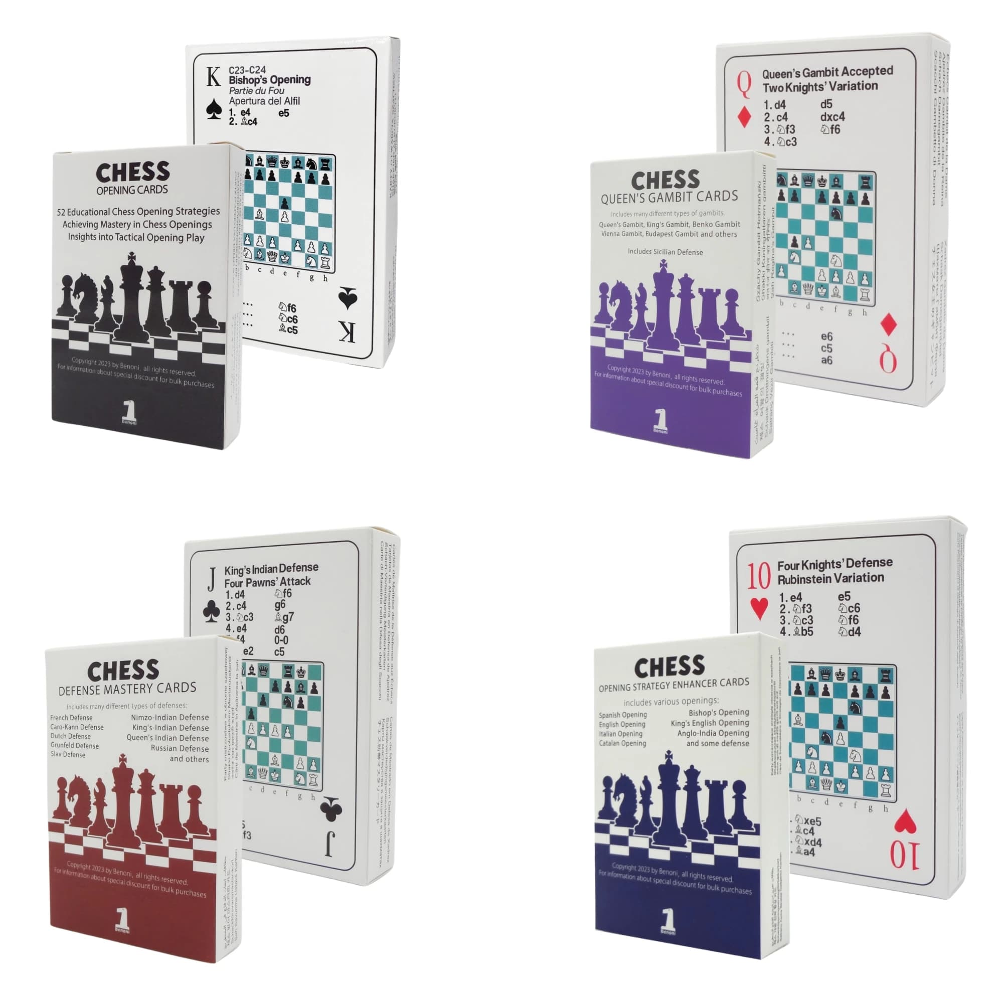 Cartes d'ouverture d'échecs Benoni - Meilleur cadeau pour les amateurs d'échecs pour étudier la stratégie d'échecs, les tactiques, les mouvements