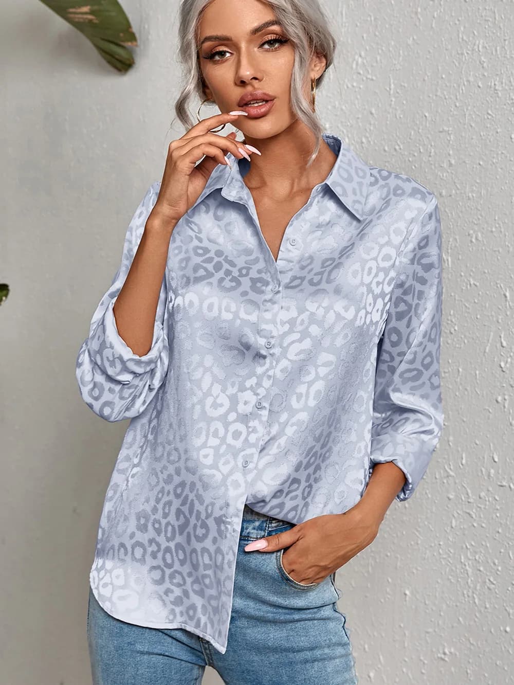 Chemisier de luxe imprimé léopard pour femme, chemise boutonnée vintage, tunique en satin, haut Harajuku, manches longues, revers, dame de bureau,