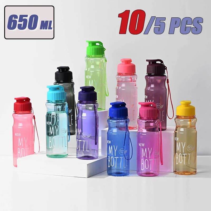 Bouteille d'eau de sport transparente et portable avec couvercle, shaker étanche, sans BPA, convient pour l'école, la salle de sport, les voyages,