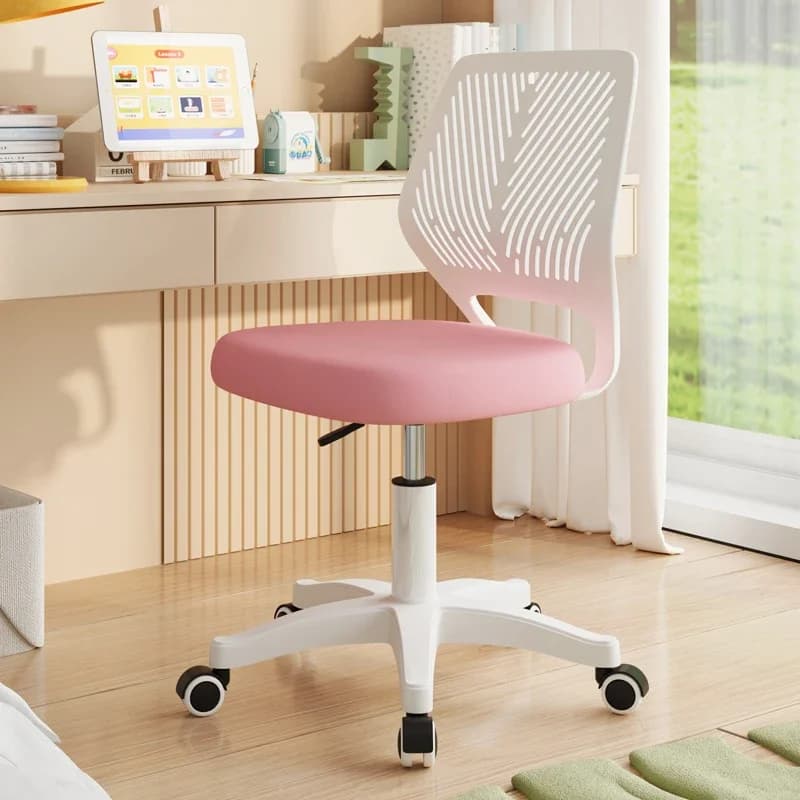 Chaise de Bureau Ergonomique en Maille Rose, Siège Rembourré en Peluche, Réglable, à Comcussion, Édition 2024