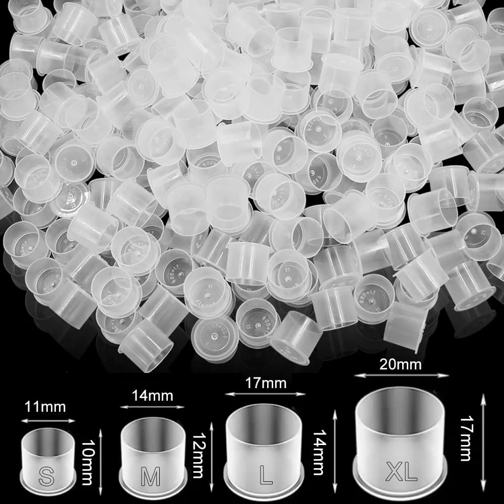 Gobelets d'encre de tatouage jetables, avec Base, pigments en plastique transparent, bouchons de tatouage, conteneur, gobelets d'encre pour