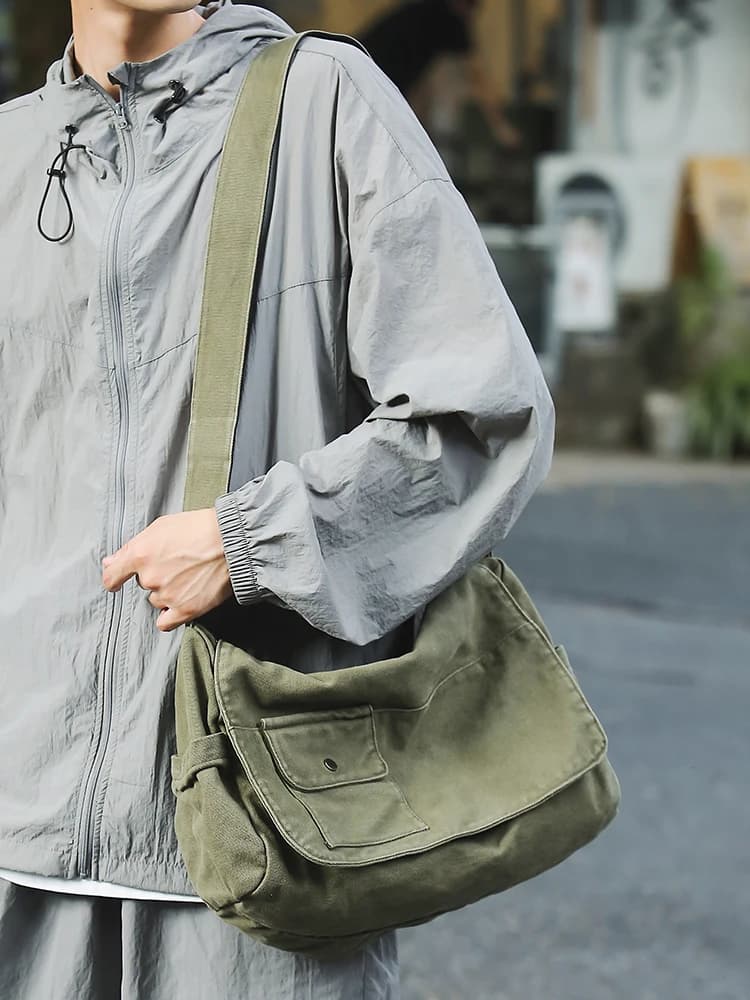 Sac messager en toile décontracté, sac à bandoulière polyvalent à rabat de grande capacité pour étudiant, sac à bandoulière réglable pour