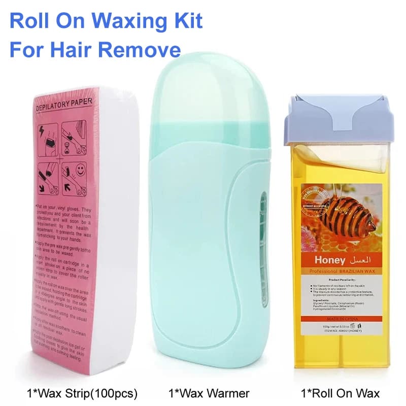 Kit d'épilation unisexe à la crème de cire épilatoire à rouler avec rouleau chauffant à la cire cartouche chaude plus chaude outil d'équipement
