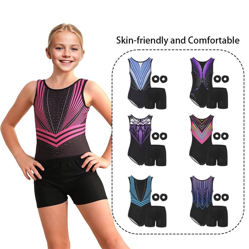 Justaucorps de gymnastique pour filles, dos goutte d'eau, sans manches, vêtements de sport, tenues avec bandeaux et shorts ﻿