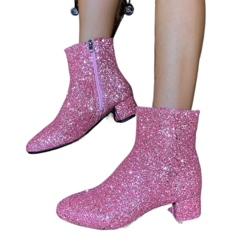 Mode femmes bottes Bling couleur unie côté fermeture éclair bottes De luxe pour les femmes confortable semelle intermédiaire botte fête filles