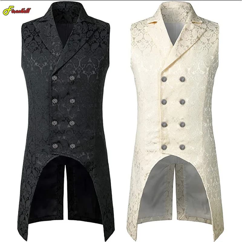 Veste gothique médiévale pour hommes, manteau de taille, fibre jacquard, Steampunk Cosplay GlaTuexdo, double poitrine, coupe couvertes, victorienne