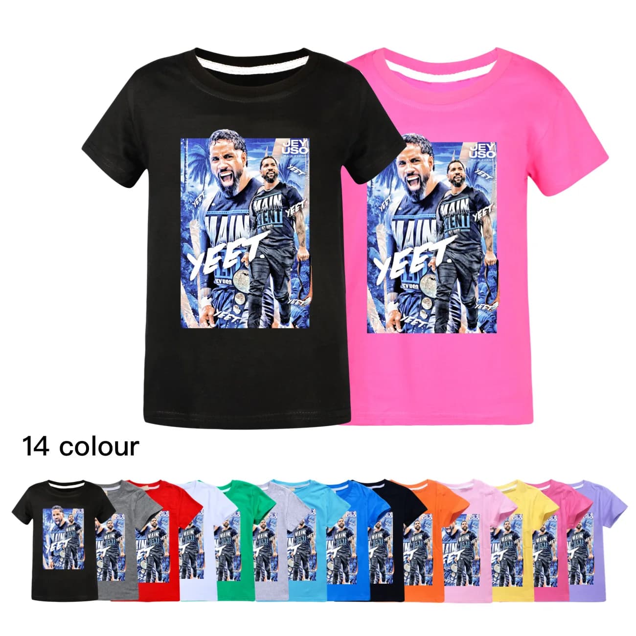 Jey Uso T-shirt à manches courtes pour enfants, T-shirt de dessin animé, La montée du lutteur d'été, Costume rouge, Hauts d'anniversaire pour