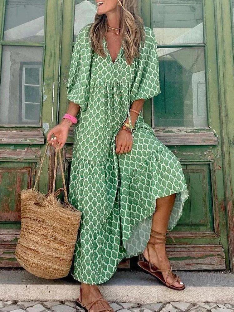 Robe imprimée à manches courtes pour femmes, robes de soirée décontractées, robe de plage élégante, mode d'été, nouveau, 2023