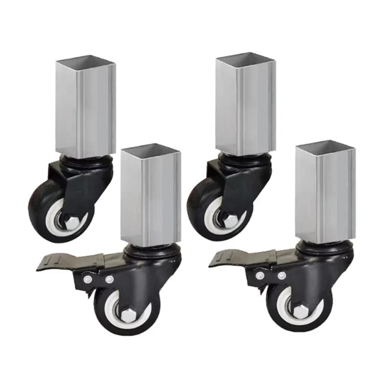Roulettes pivotantes à frein/roulements pour étagères/supports de rangement/tables/cadres en bois, 4 pièces, tube carré de 1,5 pouce (taille de