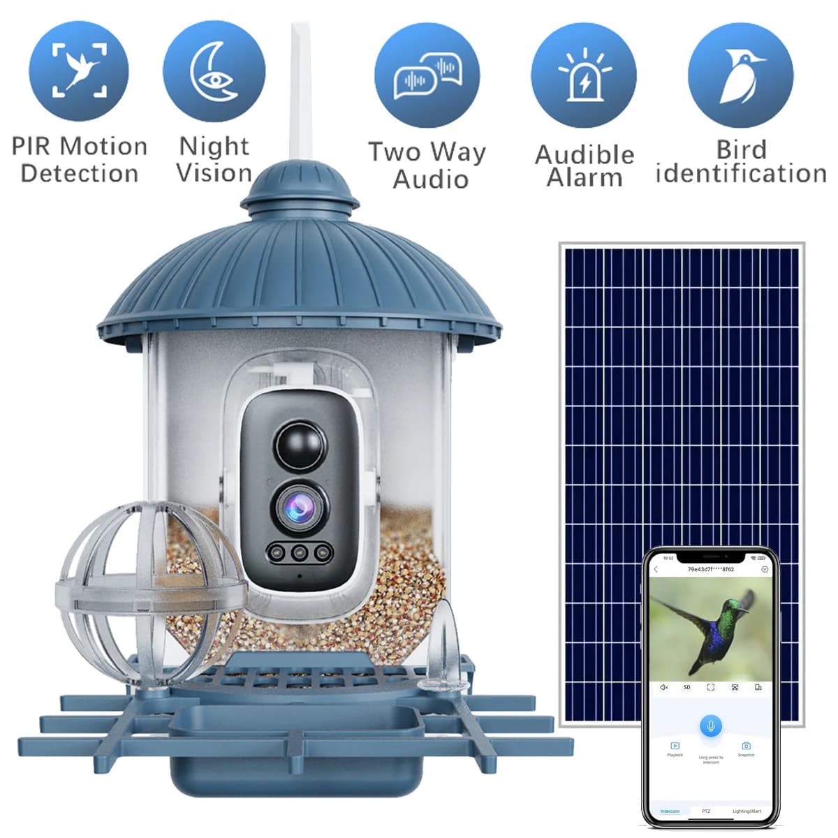 Caméra mangeoire pour oiseaux intelligente 4MP 2K HD, alimentée par l'énergie solaire, mouvement AI, anti-oiseaux, sans fil, WiFi, moniteur de