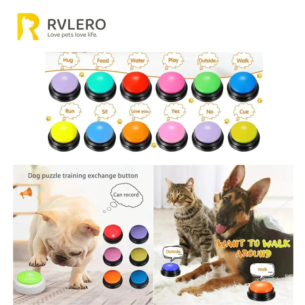 Boutons de Communication pour chien, bouton d'enregistrement vocal pour entraînement des animaux de compagnie, Buzzer, lecture d'enregistrement en 30