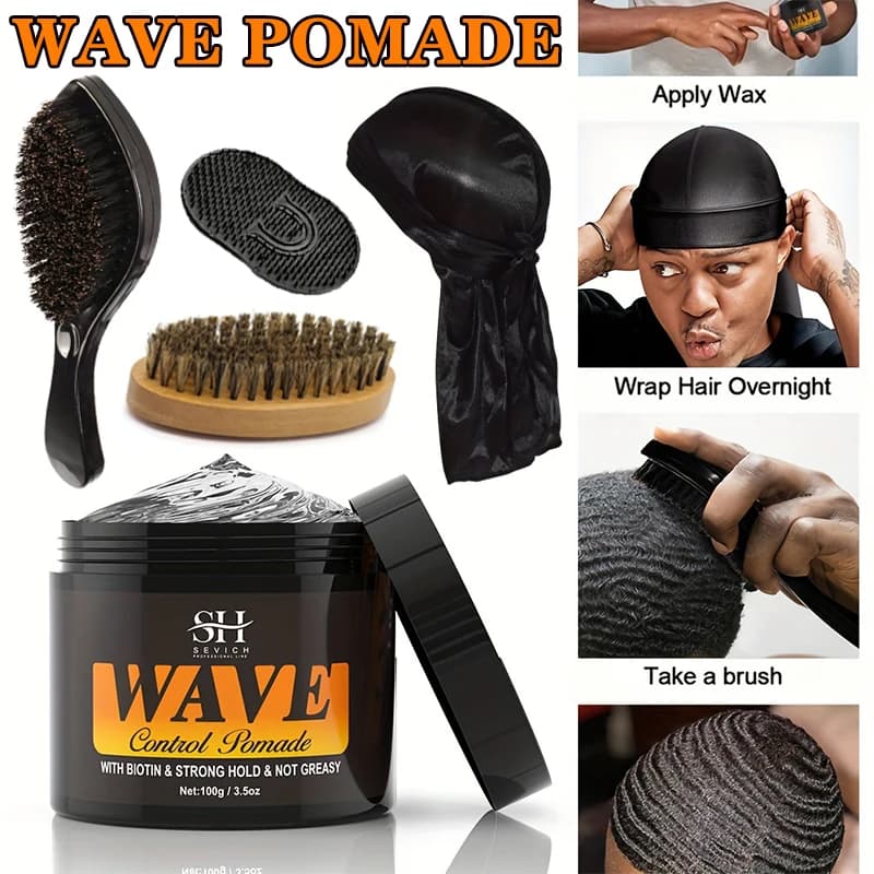 Pommade de contrôle des vagues profondes pour hommes, crème coiffante, capuchon soyeux, argile coiffante, 360g, 100