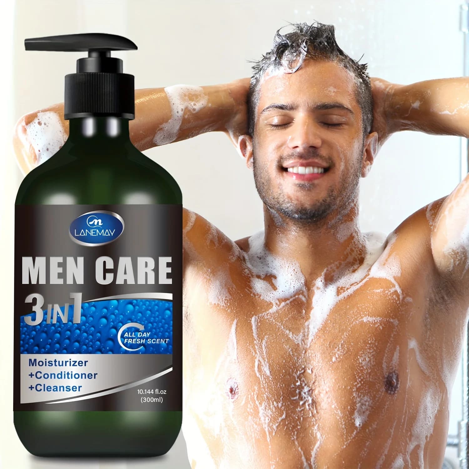 Nettoyant pour le corps, les cheveux et le visage 3 en 1 pour hommes, reconstruit la beige clair dans la douche avec nettoyants et hydratants à base