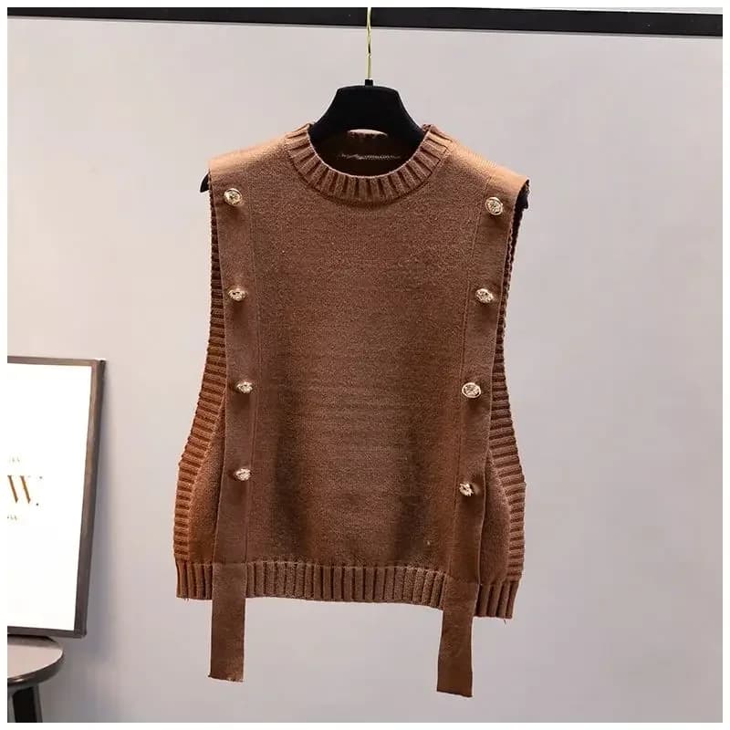Gilet sans manches pour femmes, pull à col rond, haut tricoté, vêtements d'extérieur décontractés, mode printemps et automne, nouveau, 2024