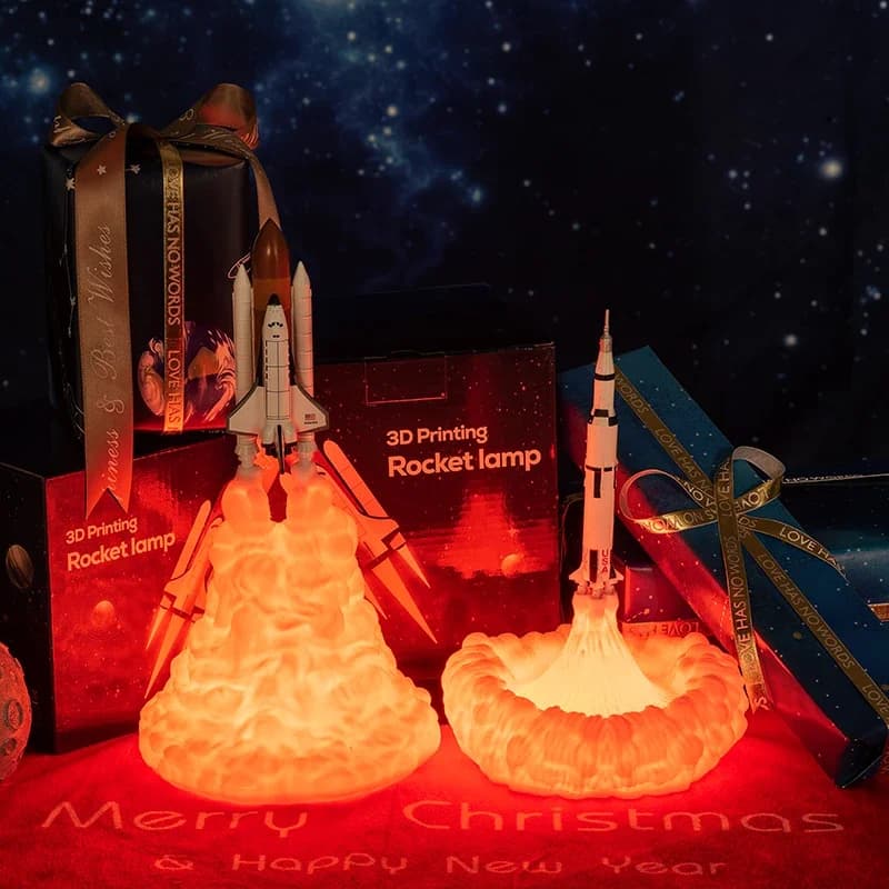 Veilleuse LED de navette spatiale d'impression 3D, lampe de bureau de chevet, lumière de fusée aste par USB, cadeau de Noël pour les enfants,