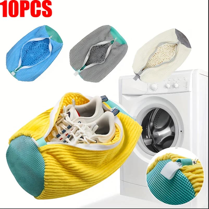 Sac de Lavage de Chaussures en Maille Durable avec Fermeture Éclair, Intérieur Riche en Fluff, Protège Sneakers et Chaussures Casual dans le