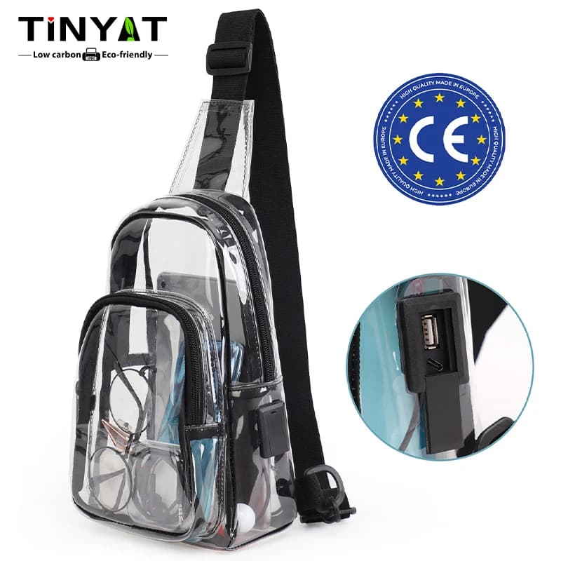 TINYAT – sac de poitrine transparent multicolore pour femmes, livré avec USB, port type-c, adapté pour assister à des concerts et aux fêtes en