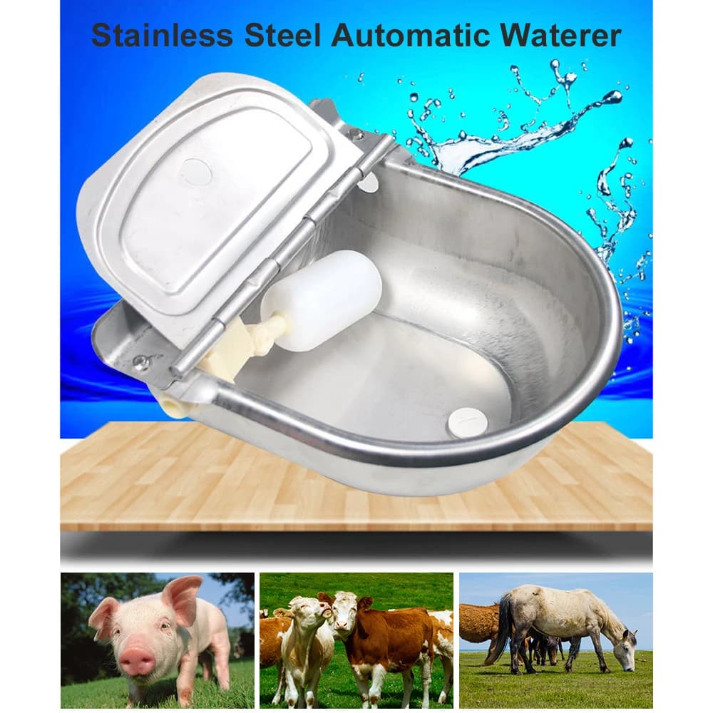 Abreuvoir automatique en acier inoxydable, outil pour animaux de compagnie, bol d'eau pour animaux avec boule flottante pour bétail, cheval, chèvre,