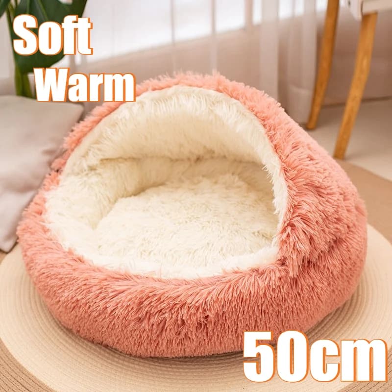 Lit pour animaux de compagnie 2 en 1 en peluche douce 50CM avec housse lit rond pour chat matelas pour chiot chaud chat chien nid de couchage grotte