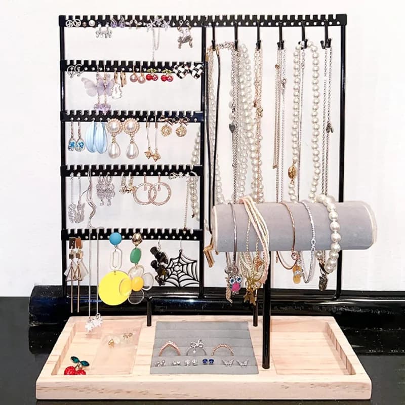 Présentoir à bijoux, boucles d'oreilles, bagues, colliers, montre, étagère à bijoux, organisateur de bracelets, support de crochets, rangement