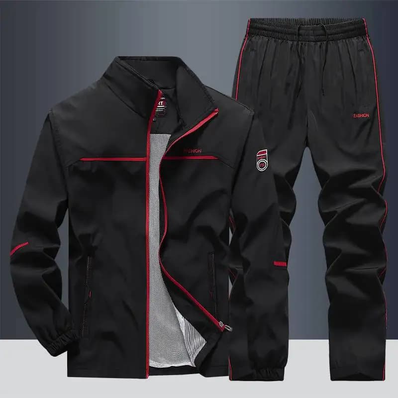 Ensemble deux pièces noir pour hommes, survêtement décontracté, Hip Hop, Streetwear, course à pied, Sport, vêtements de mode en plein air,