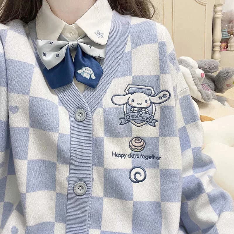 Cardigan Kawaii Sanurgente Y2k avec broderie My Melody pour femme, pull de dessin animé mignon, manteau d'uniforme Jk japonais, Cinnamoroll Kuromi
