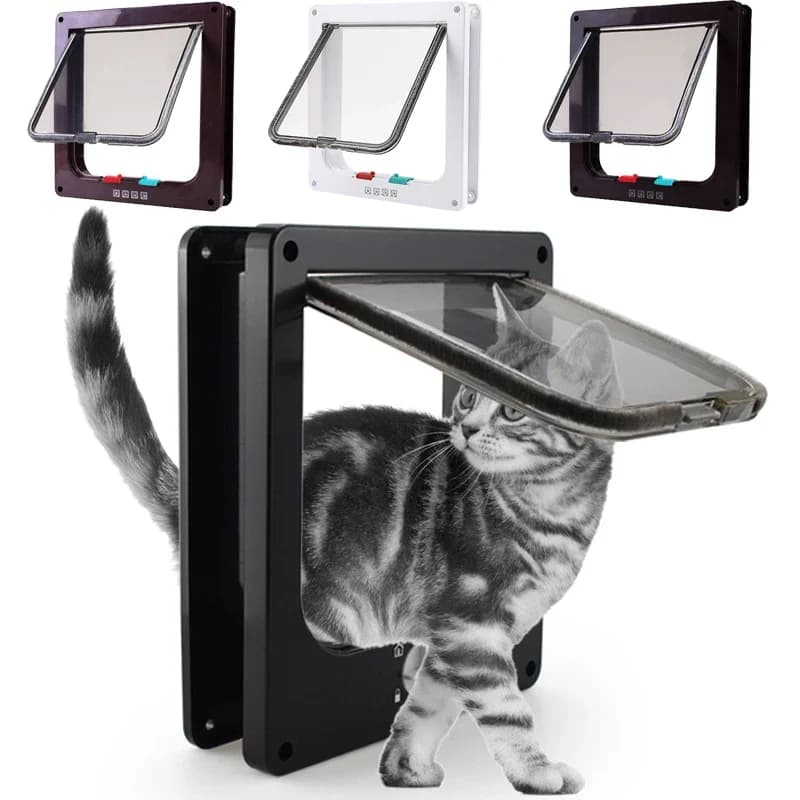 Porte battante pour chien et chat avec verrou de sécurité 4 voies, en plastique ABS, pour chiens, chats et chatons, kit de porte pour petits animaux