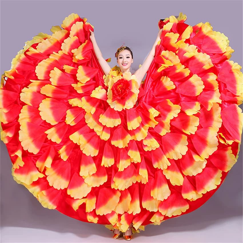 360-720 degrés robe de Flamenco danse jupe gitane femme espagne ventre Costumes gros pétale chœur espagnol scène Performance porter S-3XL
