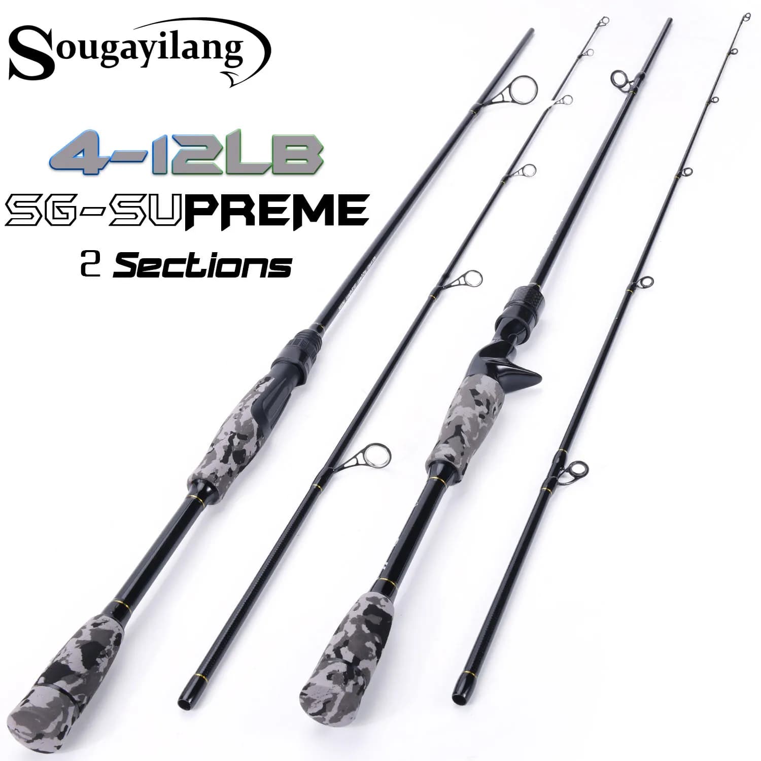 Sougayilang 2 Sections canne à pêche coulée/filature 1.8-2.1m canne de voyage Portable en Fiber de carbone pour toutes les eau canne à pêche