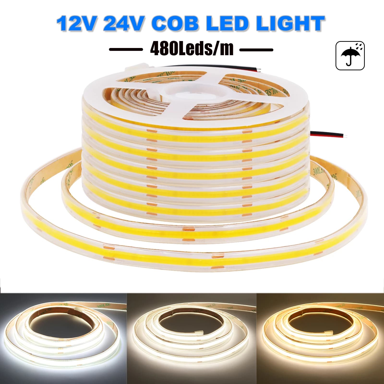 Bande lumineuse LED COB DC 24V 12V, IP65, haute densité, 480 diodes/M, blanc naturel chaud, décoration de pièce, corde Flexible, 1M 5M 10M 20M