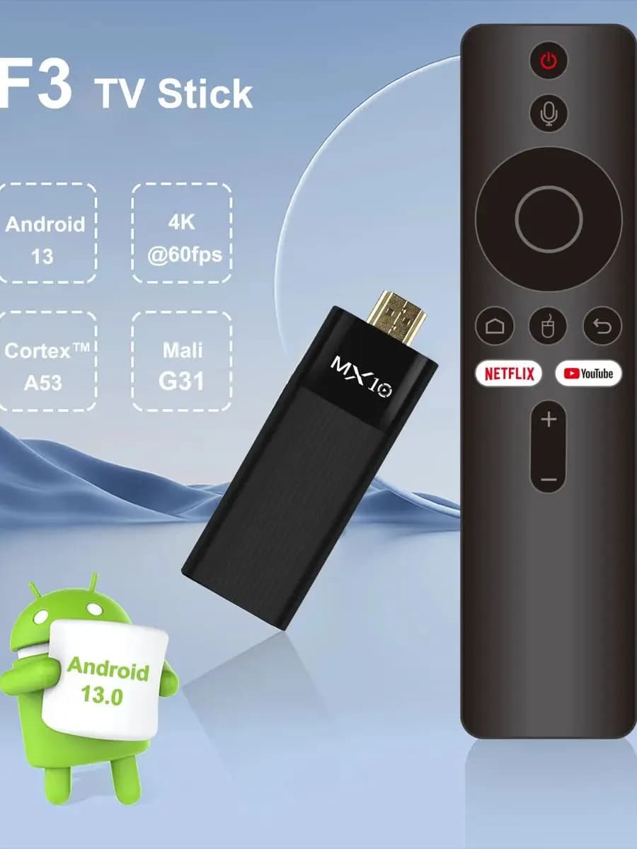 Ultra HD 4K Android TV Stick MX10-F3 Stick Mini Home TV Stick H313 façades Core Support 2.4/5G touristes Wifi 2GB RAM 16GB Dean