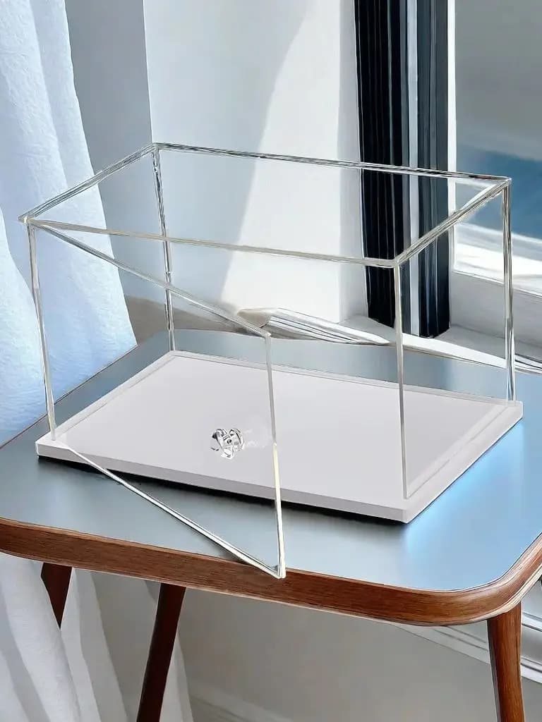 Présentoir en acrylique transparent 1 pièce, support de boîte d'affichage avec Base blanche, avec porte, vitrine de Protection anti-poussière pour