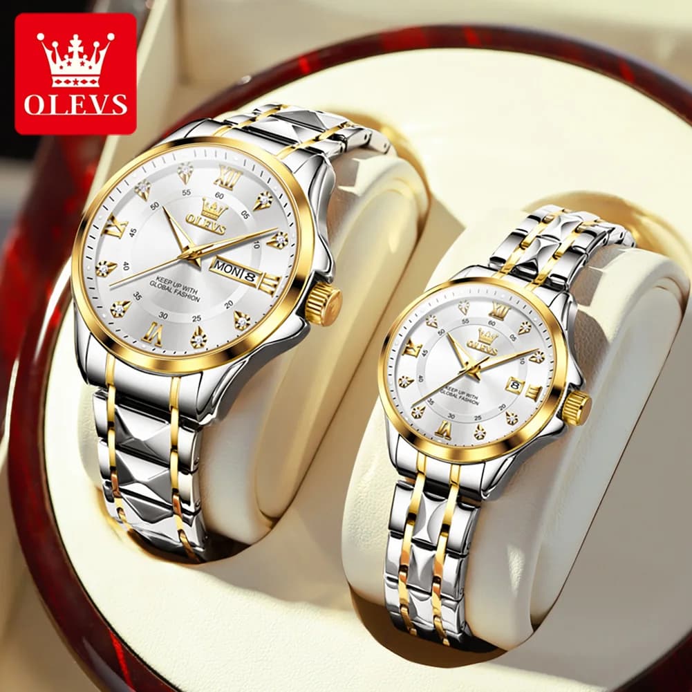 OLEVS 2906 Couple montre originale échelle romaine cadran en diamant montre à Quartz de luxe pour hommes femmes bracelet en losange étanche horloge