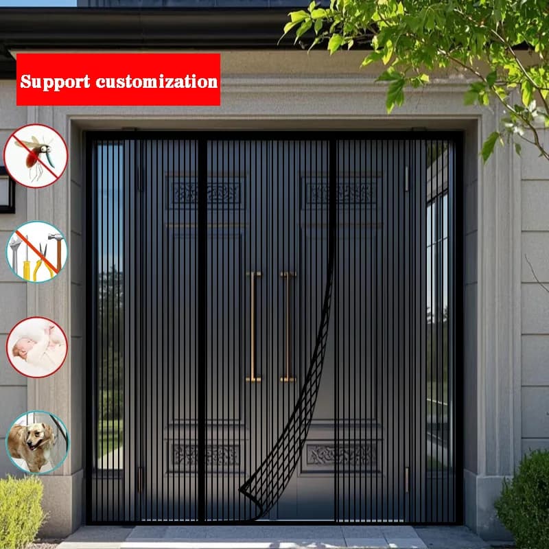 Rideau de porte de garage noir, aspiration magnétique, prévention des moustiques et de la poussière, grand rideau de porte, double ouverture, aucun