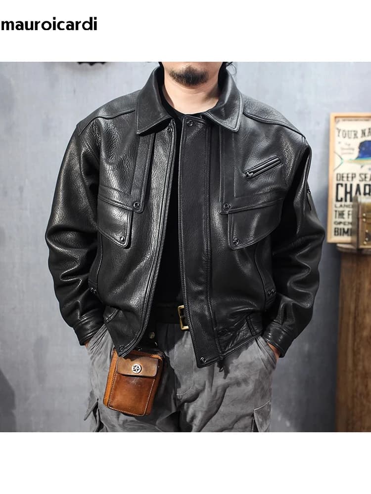 Mauroicardi-Veste de moto en cuir PU pour homme, manches longues, noir, cool, décontracté, luxe, designer, vêtements Emo, printemps, automne
