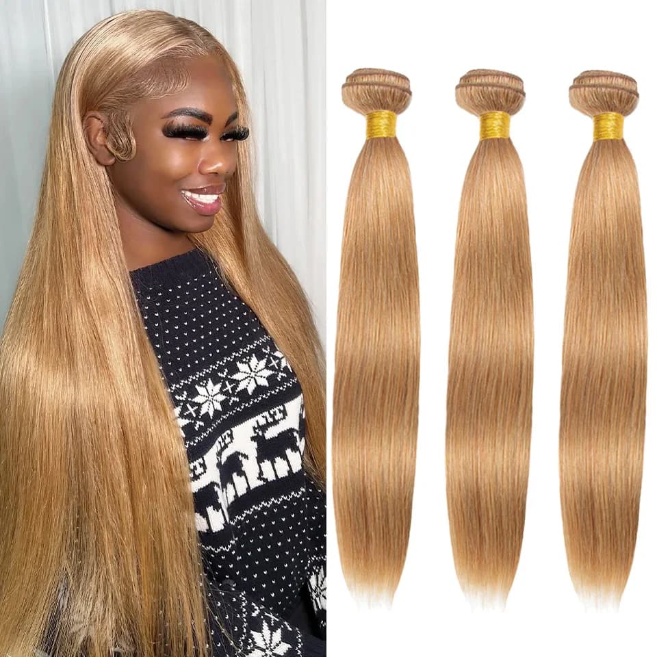 HairUGo # 27 Extensions de cheveux humains blond miel tissage de cheveux Remy pré-coloré brésilien # 27 paquets droits de tissage de cheveux