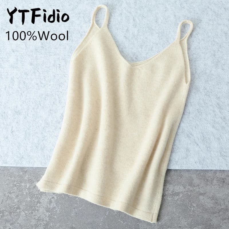 YTFidio-Glaçage doux chaud pour femme, 100% laine, col en V monochrome, vêtements intérieurs précieux, Streetwear d'hiver, haut d'automne, dame de