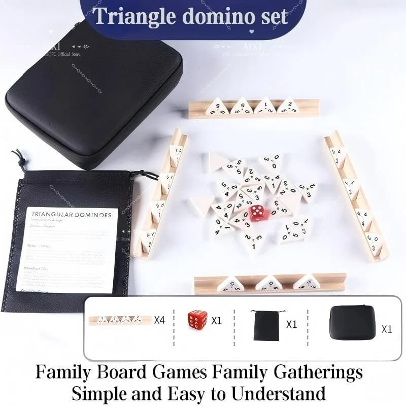 [AI XI]-Jeu de dominos triangulaires de 56 pièces, emballé dans un sac à main, jeux de société familiaux et rassemblements familiaux, simple et