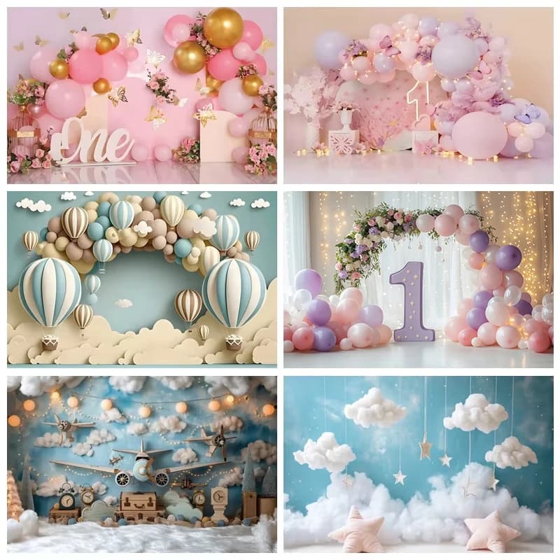 Toile de fond pour portrait de nouveau-né, nuage de ballons 3D, pour garçons et filles, décoration de fête de premier anniversaire, accessoire de