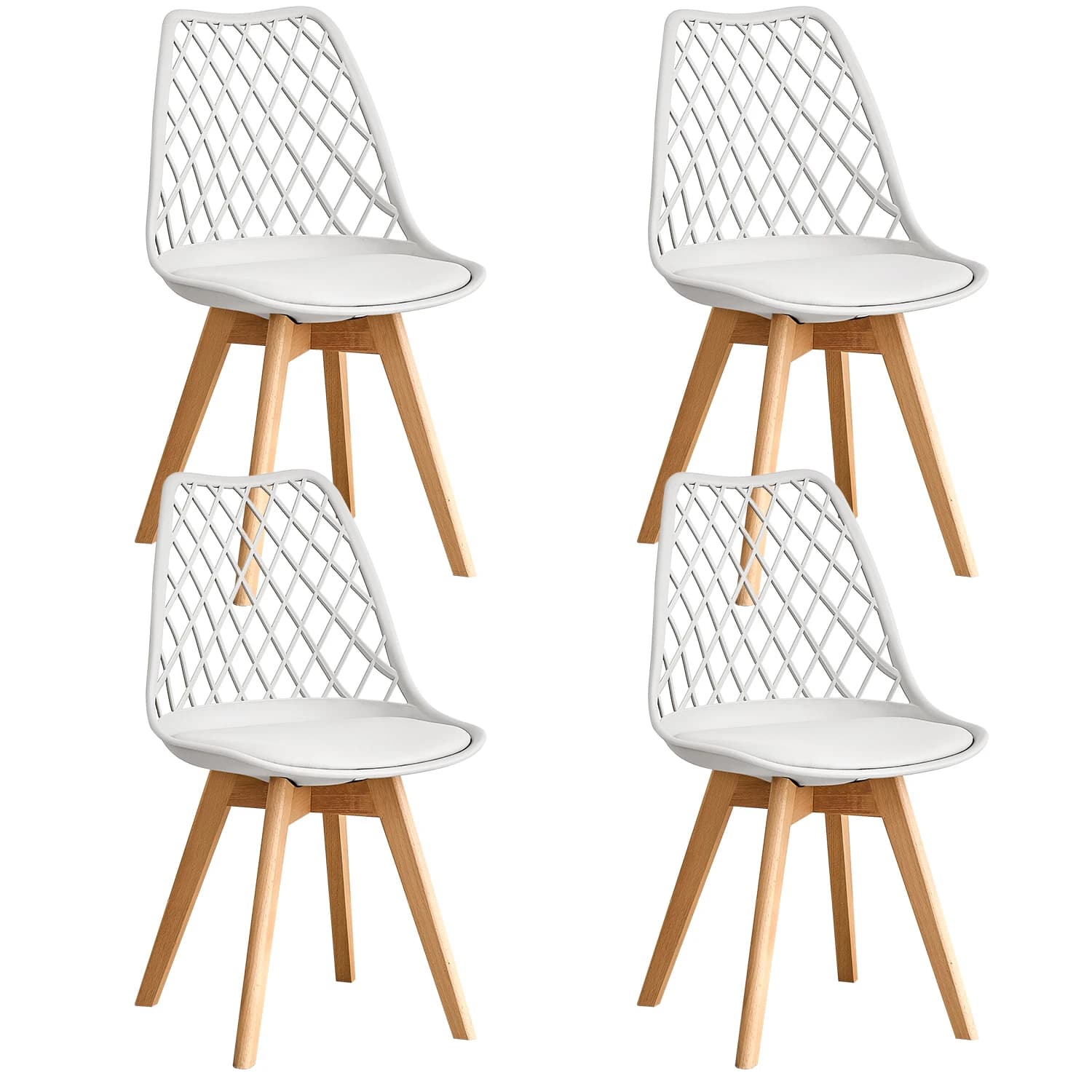 Ensemble de 4/6 chaises de salle à manger modernes à dossier en maille avec pieds en bois massif et coussins rembourrés, pour salle à