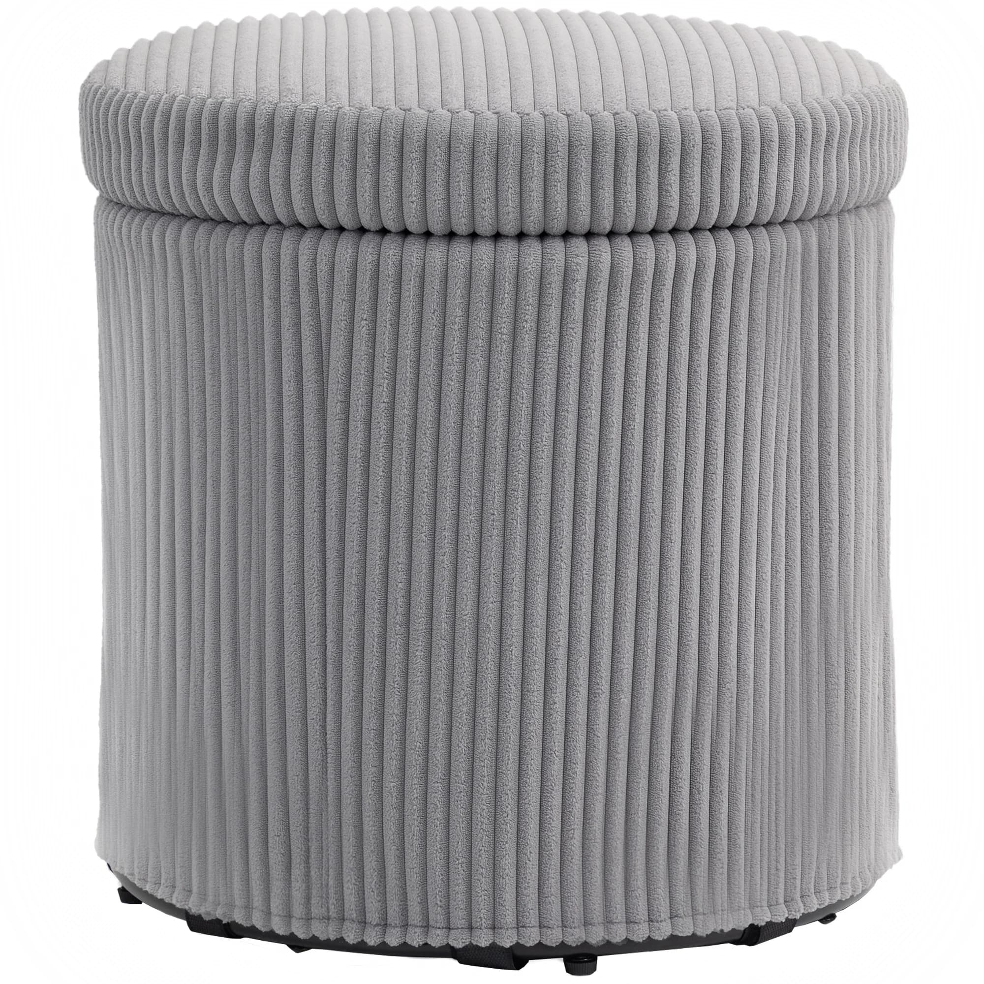 Pouf de rangement rond Homcom rembourré en velours côtelé avec couvercle amovible Ø40x41 cm Gris