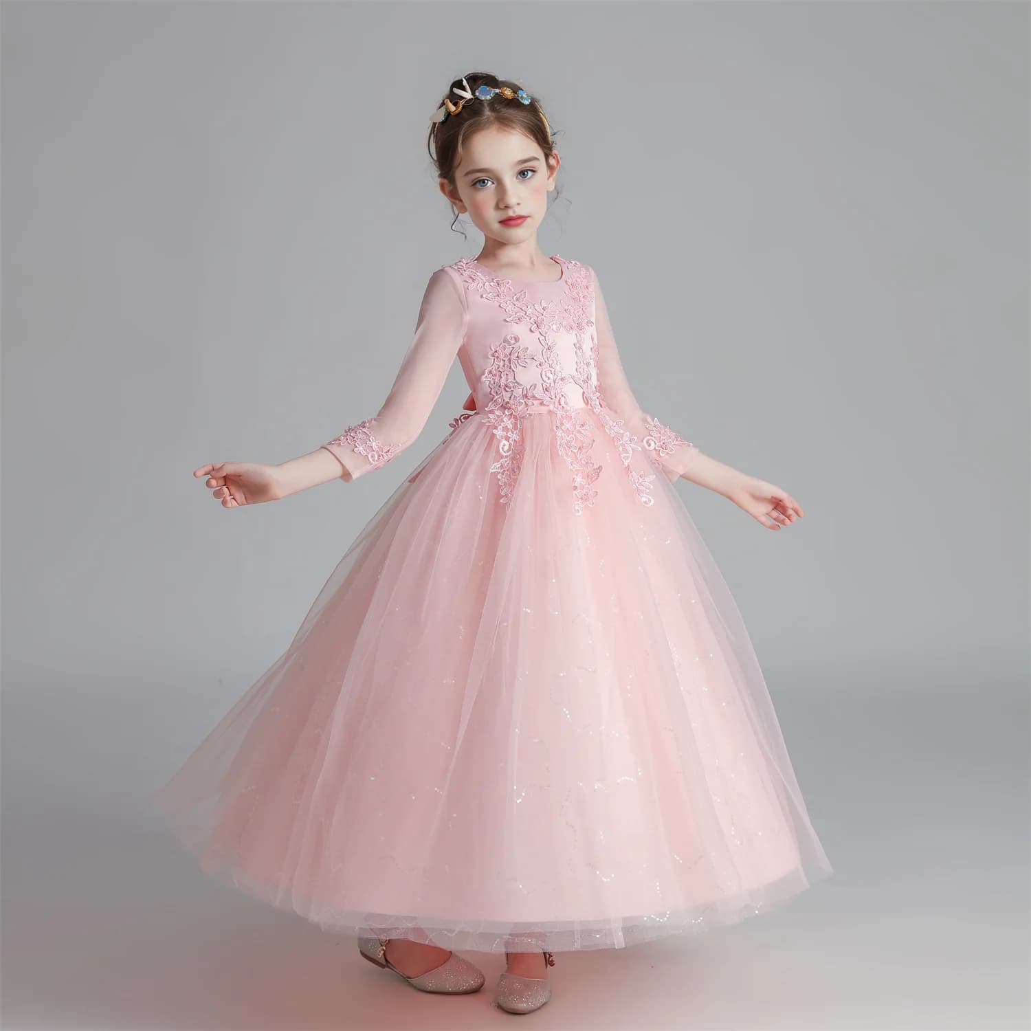 CW683 robe de princesse filles Pengpeng fil printemps/été nouveau à manches longues à la mode Performance pour enfants