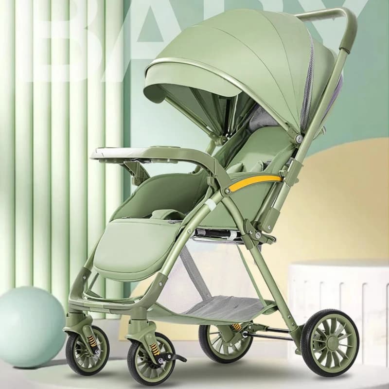 Poussette bidirectionnelle haute paysage pour bébé, poussette légère, chariot à bras pliable, quatre roues, amortisseur